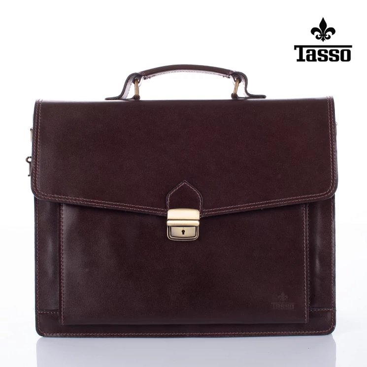 TASSO Valódi bőr aktatáska 3 részes sötétbarna színben