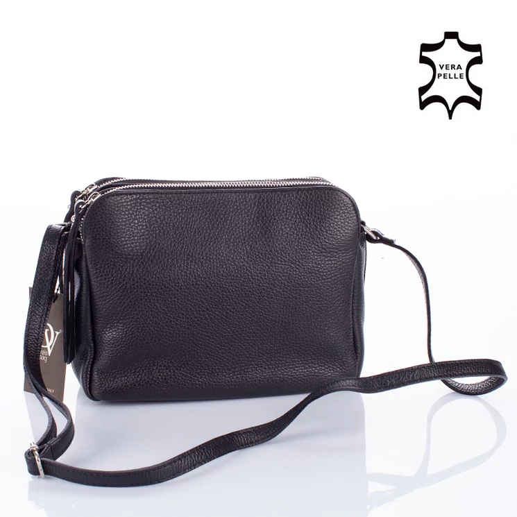 Valódi bőr női oldaltáska fekete színben