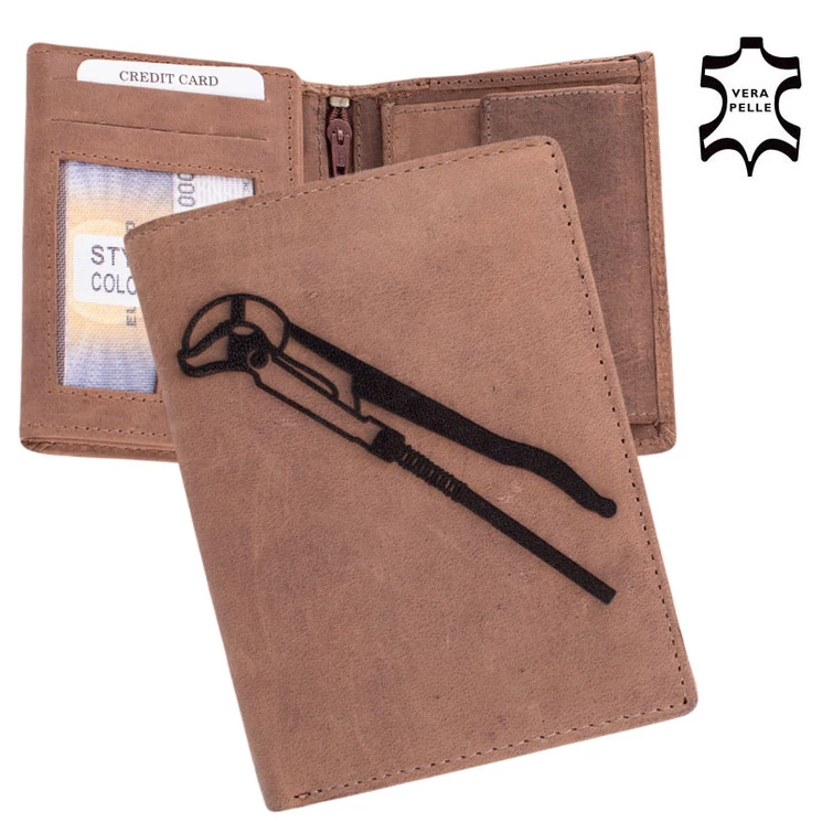 Bőr pénztárca vízszerelő mintával díszdobozban