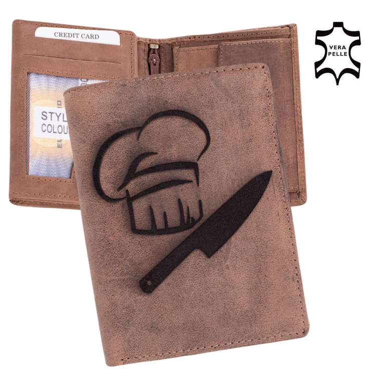 Bőr pénztárca szakács mintával díszdobozban