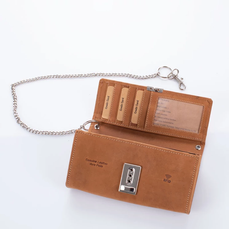 GIULIO NATURALE Valódi bivalybőr brifkó pénztárca világosbarna színben RFID rendszerrel