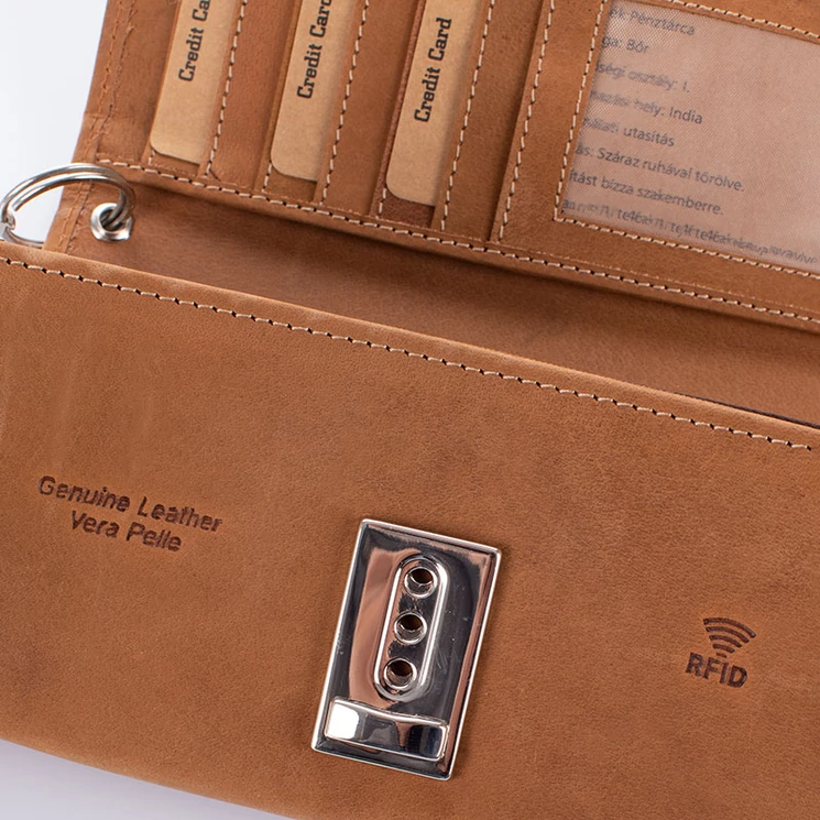GIULIO NATURALE Valódi bivalybőr brifkó pénztárca világosbarna színben RFID rendszerrel