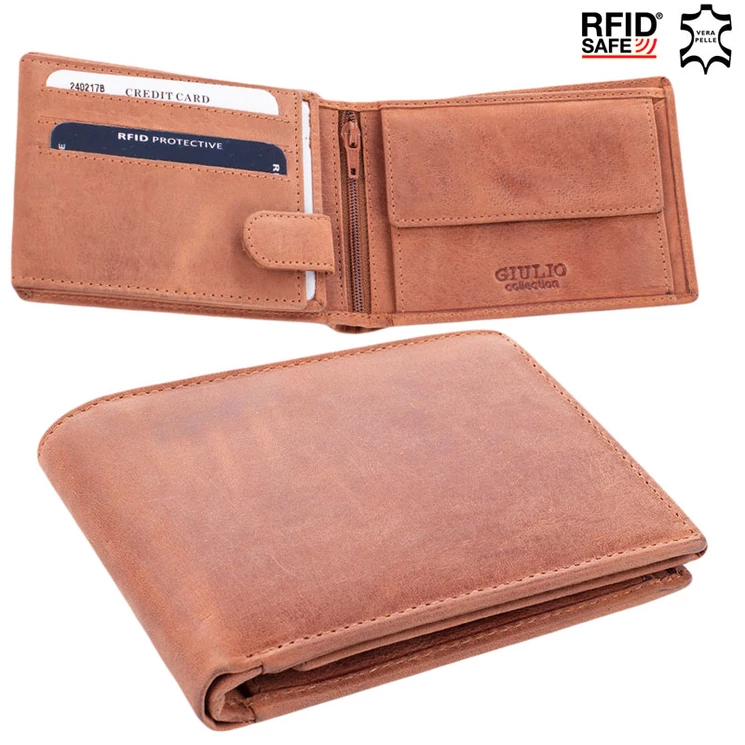 GIULIO valódi bőr férfi pénztárca díszdobozban RFID rendszerrel 