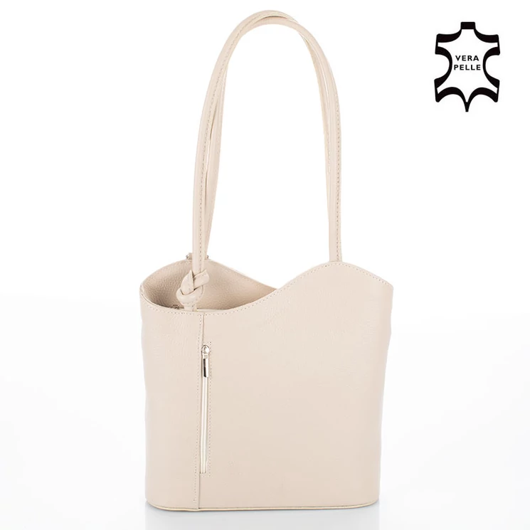 Valódi bőr női válltáska hátitáska bézs színben