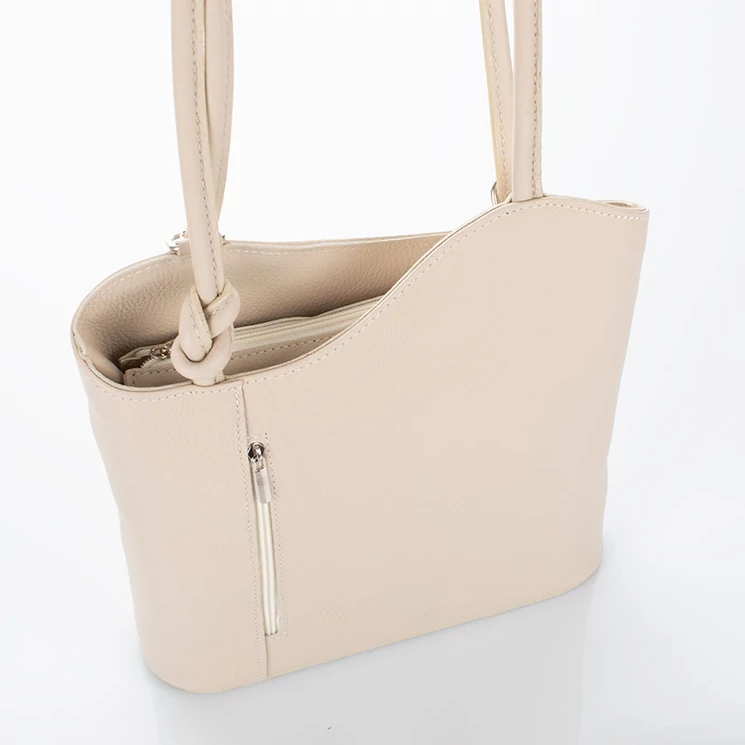 Valódi bőr női válltáska hátitáska bézs színben