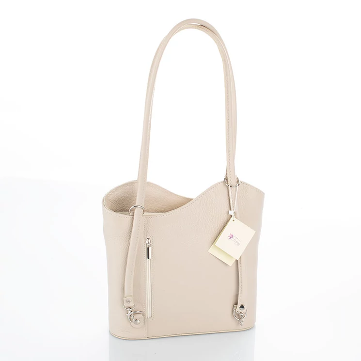 Valódi bőr női válltáska hátitáska bézs színben