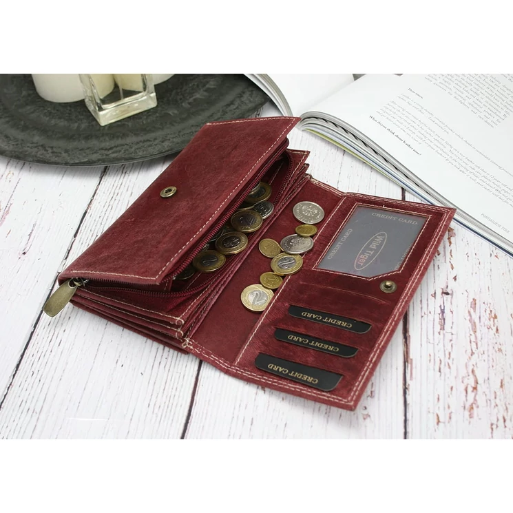 WILD Valódi bőr brifkó pénztárca piros színben