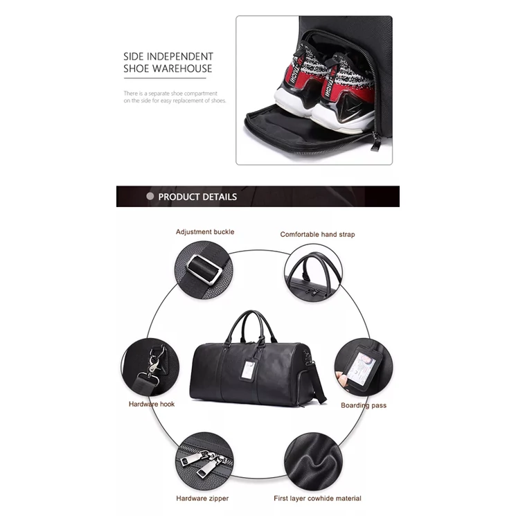 Valódi bőr utazótáska cipőtartós