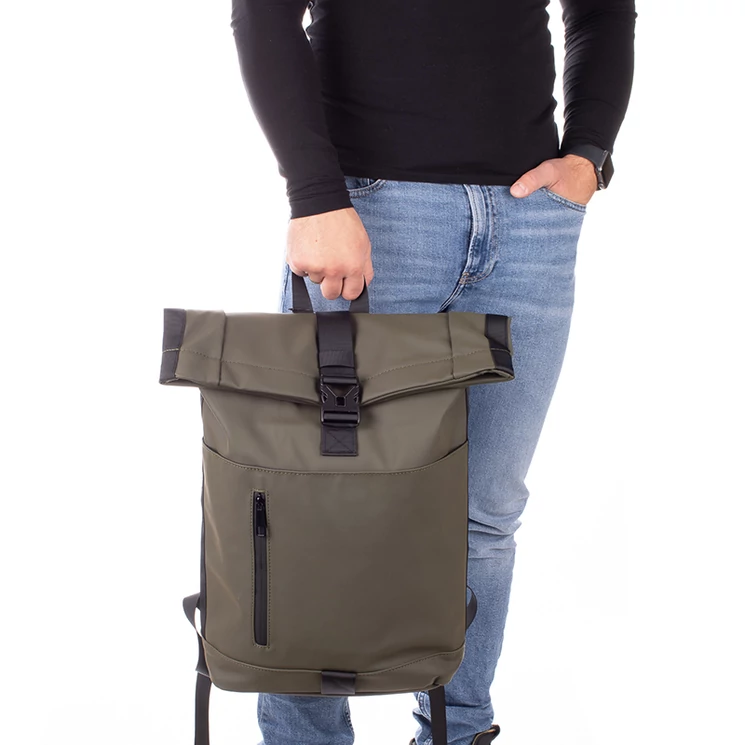 Sötétzöld vízálló többzsebes laptoptartós hátizsák