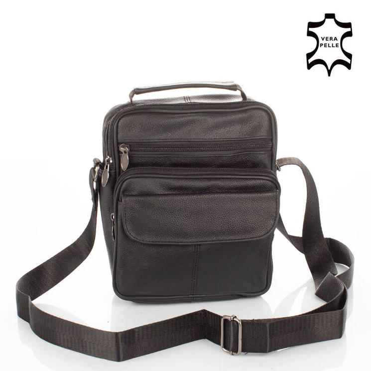  Valódi bőr férfi oldaltáska fekete színben