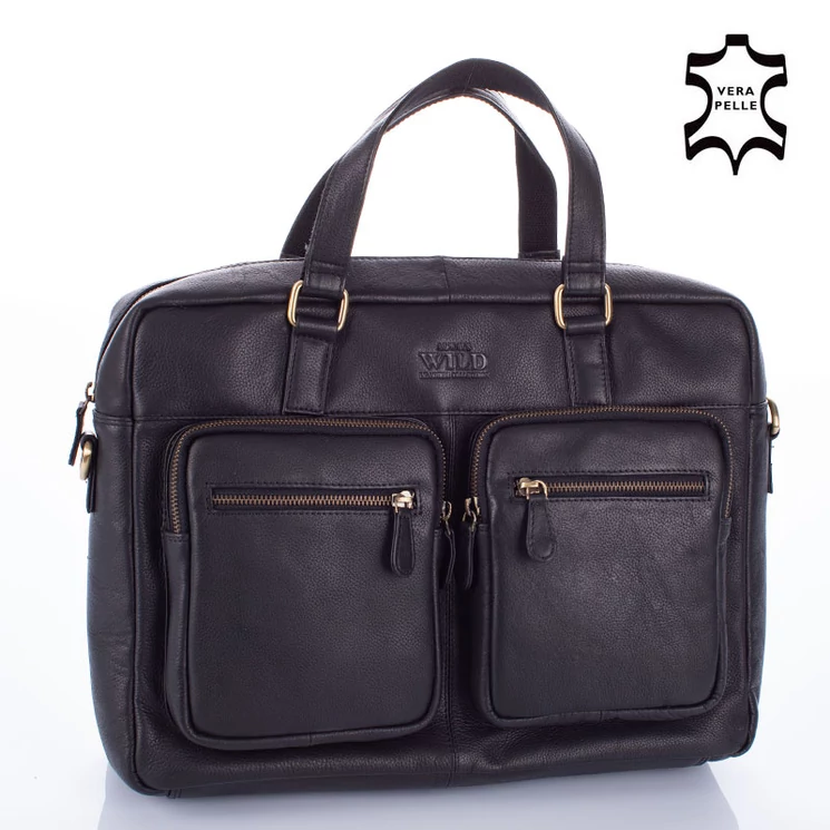 Always wild fekete aktatáska marhabőrből