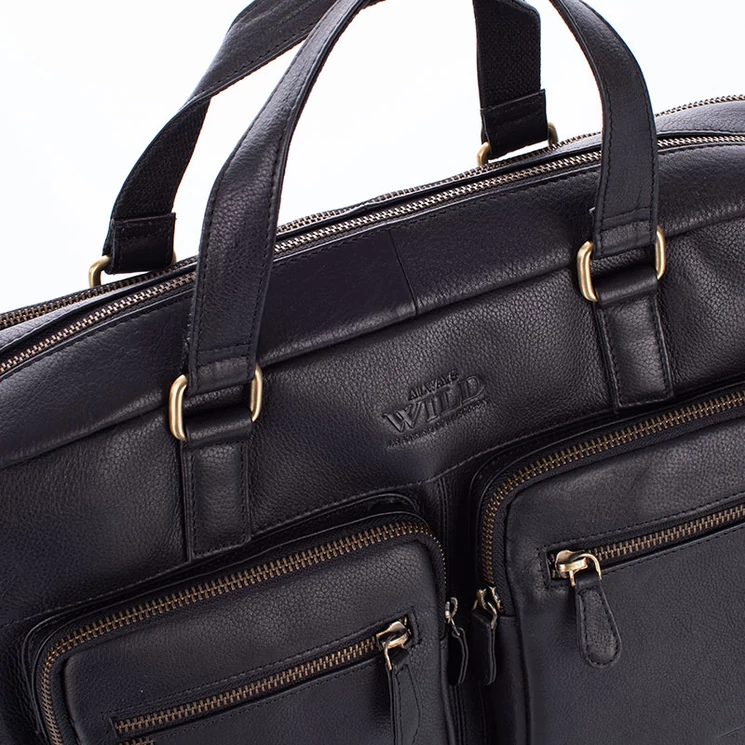 Always wild fekete aktatáska marhabőrből