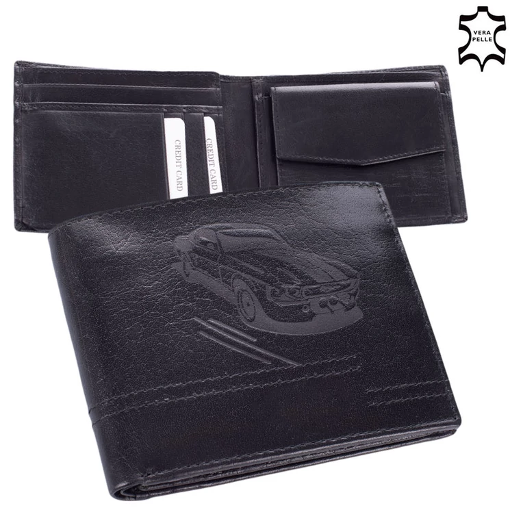Bőr férfi pénztárca Autós mintával 