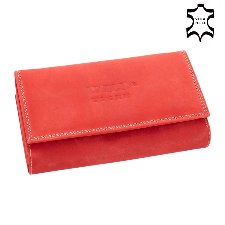 WILD Valódi bőr brifkó pénztárca piros színben