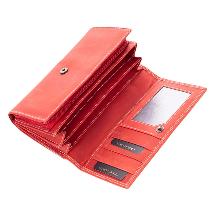 WILD Valódi bőr brifkó pénztárca piros színben