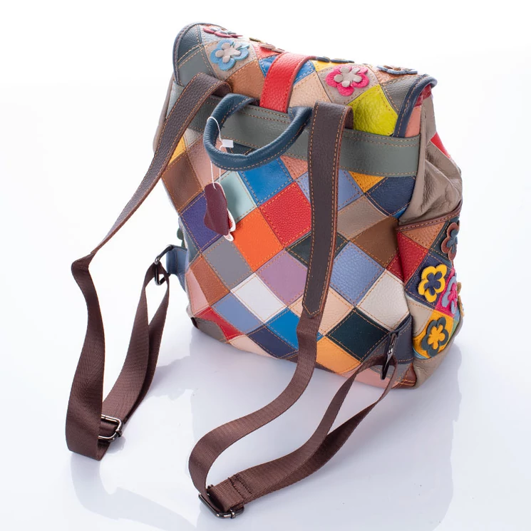 Patchwork mintás virágos Valódi bőr női hátizsák 