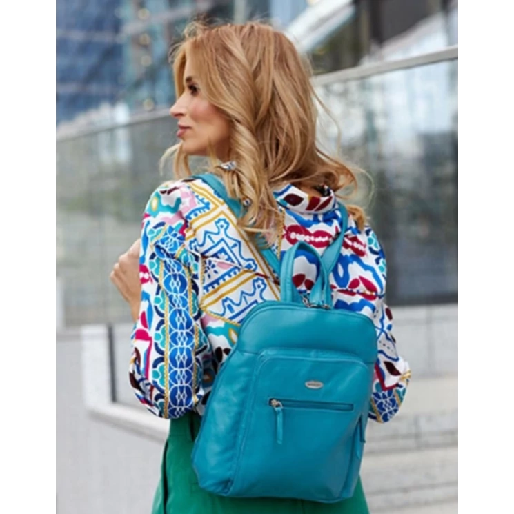 Női valódi bőr Városi  hátizsák türkizkék színben