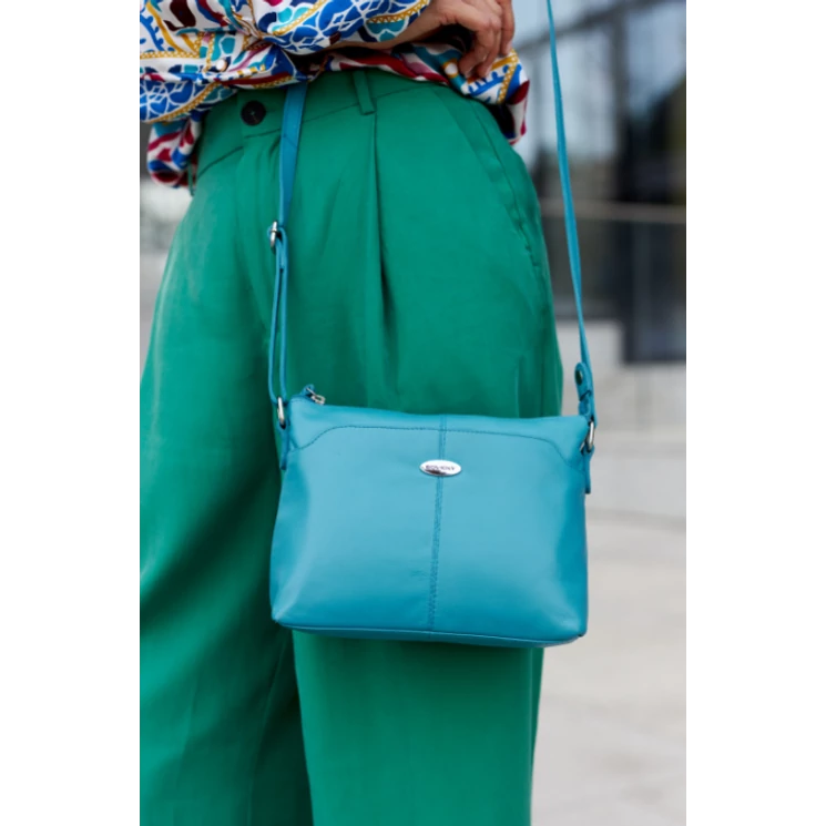 Elegáns Valódi bőr női oldaltáska türkizkék színben