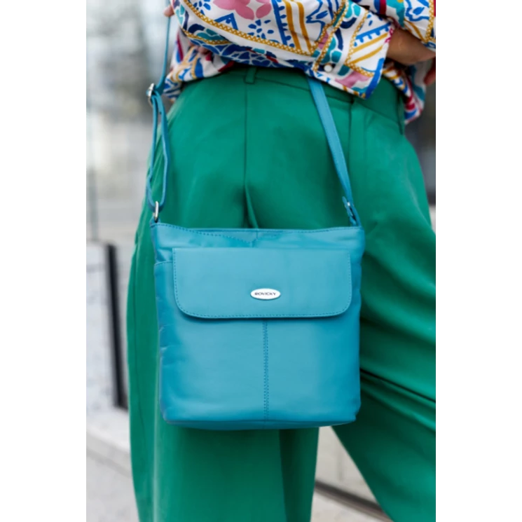 Valódi bőr Női oldaltáska türkizkék színben