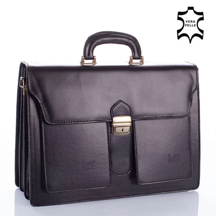 Maxmoda Valódi bőr aktatáska 3 részes fekete színben