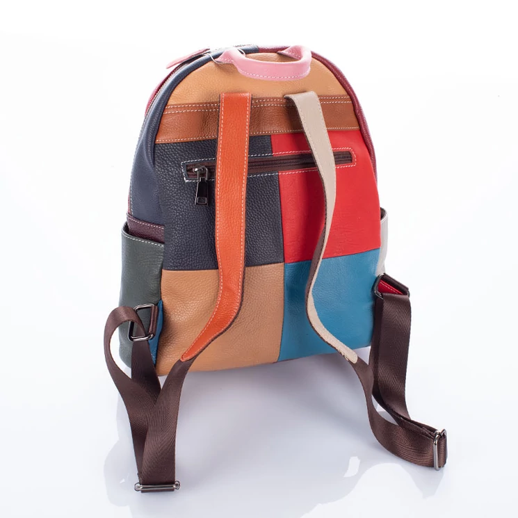 Patchwork mintás Valódi bőr női hátizsák 
