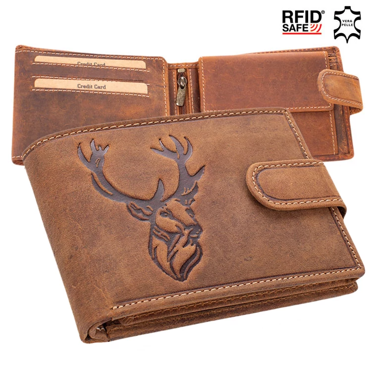 Giulio vadász pénztárca bőr díszdobozban szarvas mintával RFID rendszerrel