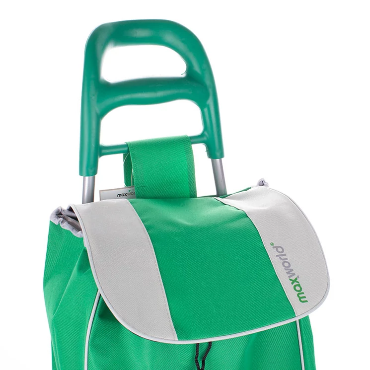 Maxworld gurulós bevásárlókocsi 2 kerekes, zipzáros zseb zöld színben