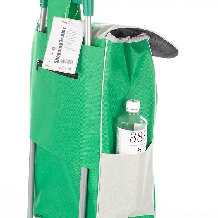Maxworld gurulós bevásárlókocsi 2 kerekes, zipzáros zseb zöld színben