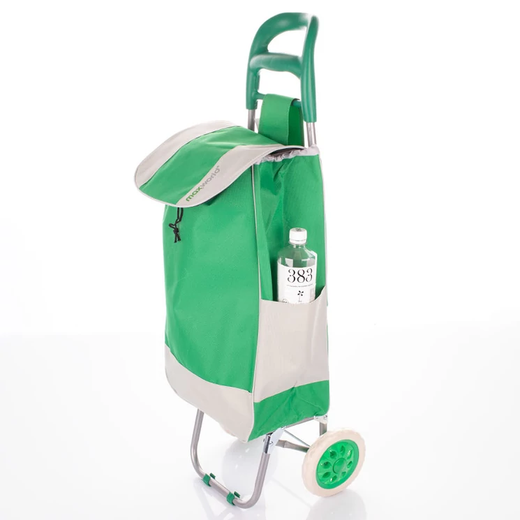 Maxworld gurulós bevásárlókocsi 2 kerekes, zipzáros zseb zöld színben