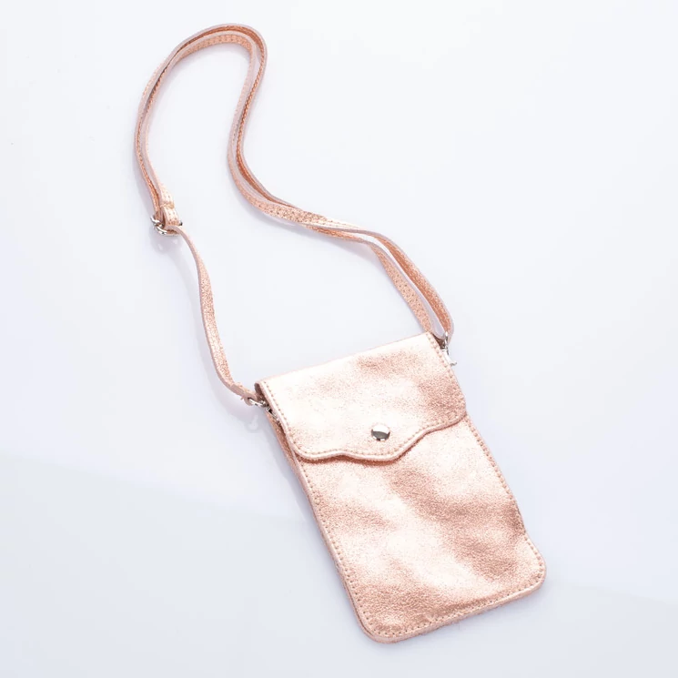 Valódi bőr telefontartó rosegold színben