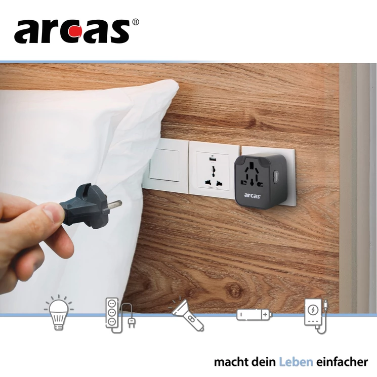 Utazási kiegészítők Világ adapter USB Töltővel ajándék tartóval Arcas TA-01
