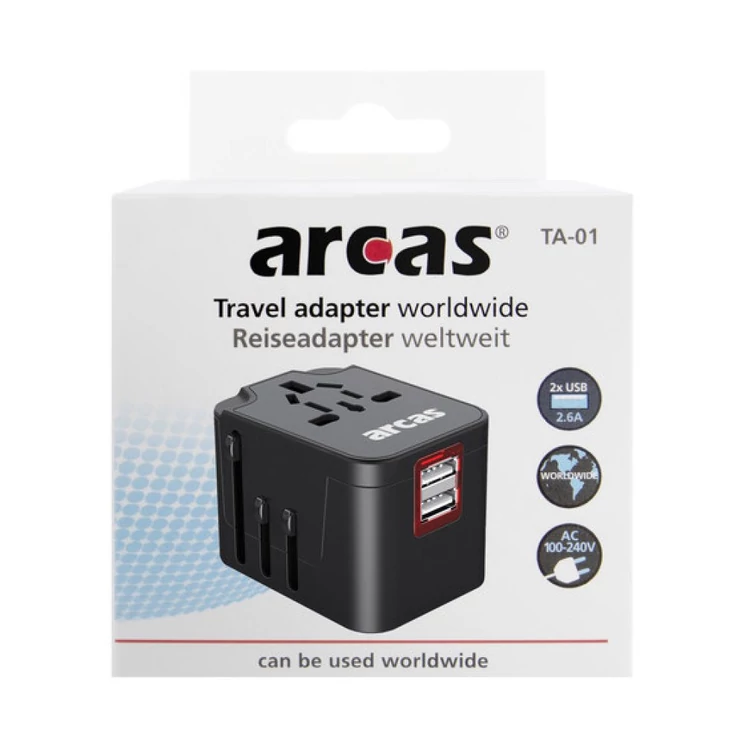 Utazási kiegészítők Világ adapter USB Töltővel ajándék tartóval Arcas TA-01