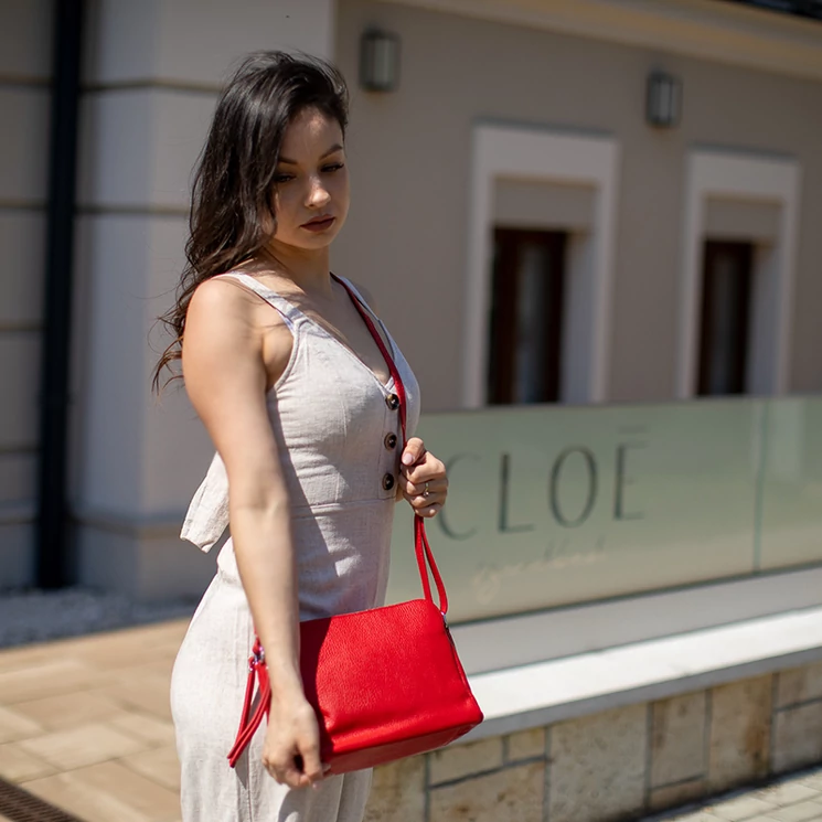 Valódi bőr női piros oldaltáska