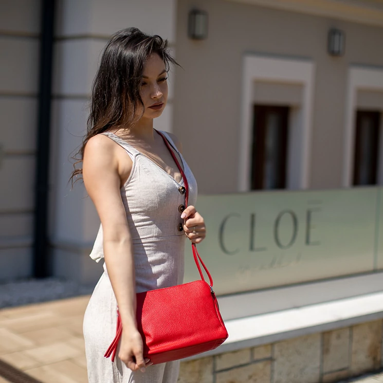 Valódi bőr női piros oldaltáska