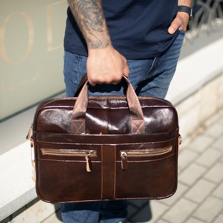 Valódi bőr üzleti táska coffee színben