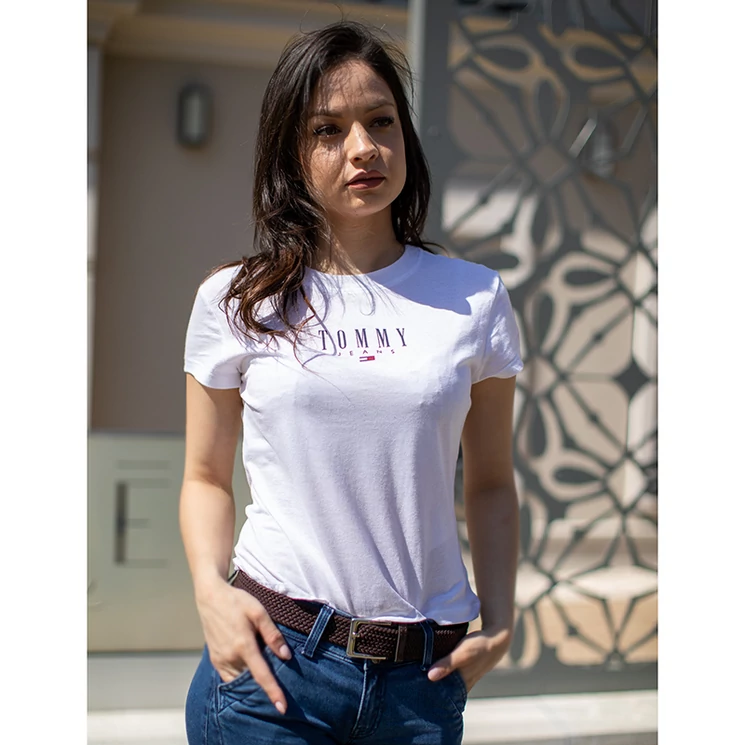 Bőr-szövet rugalmas öv barna színben