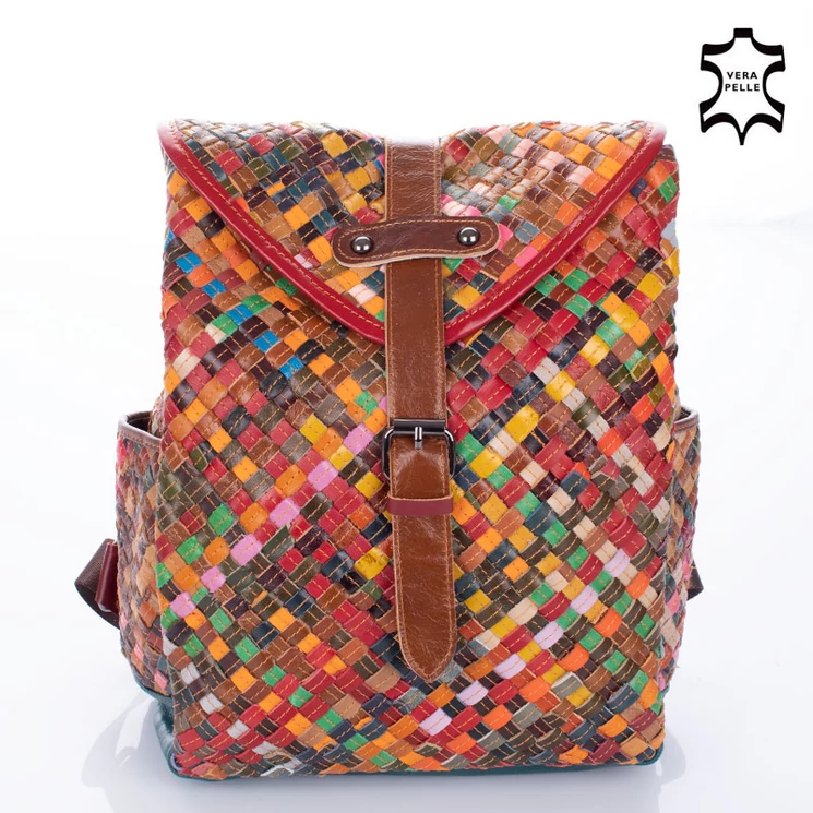 Patchwork mintás Valódi bőr női hátizsák 