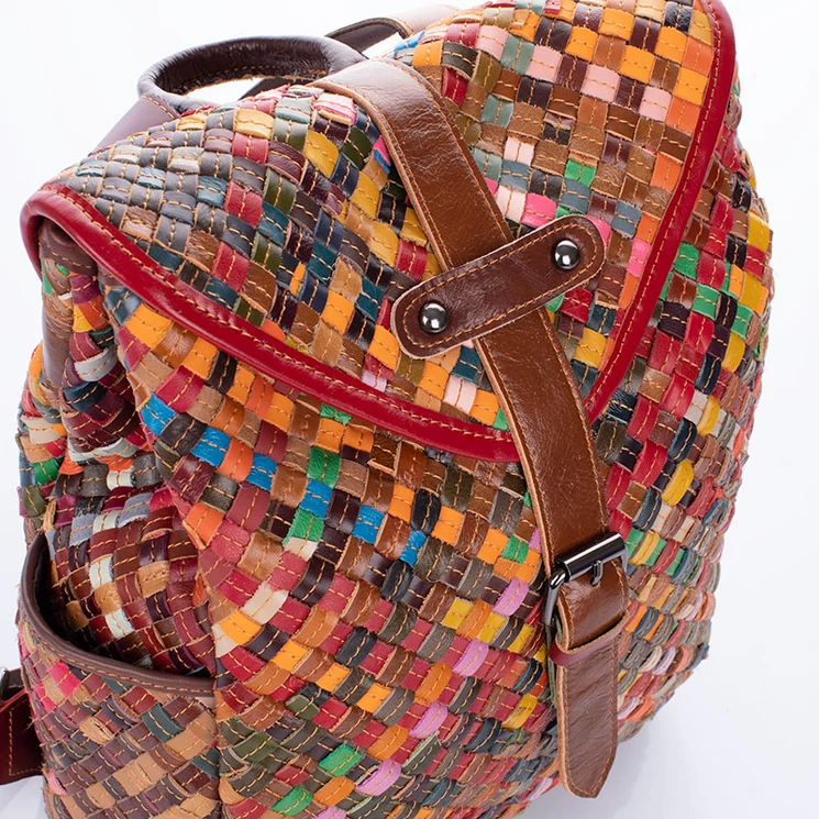 Patchwork mintás Valódi bőr női hátizsák 