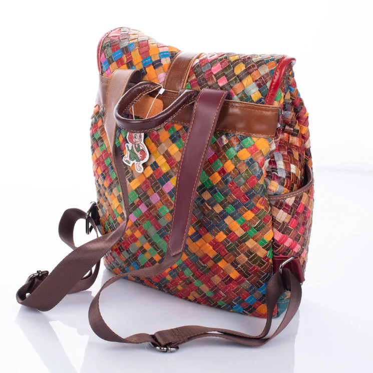 Patchwork mintás Valódi bőr női hátizsák 