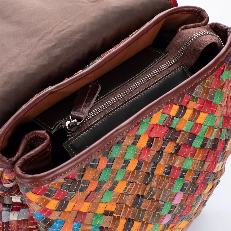 Patchwork mintás Valódi bőr női hátizsák 