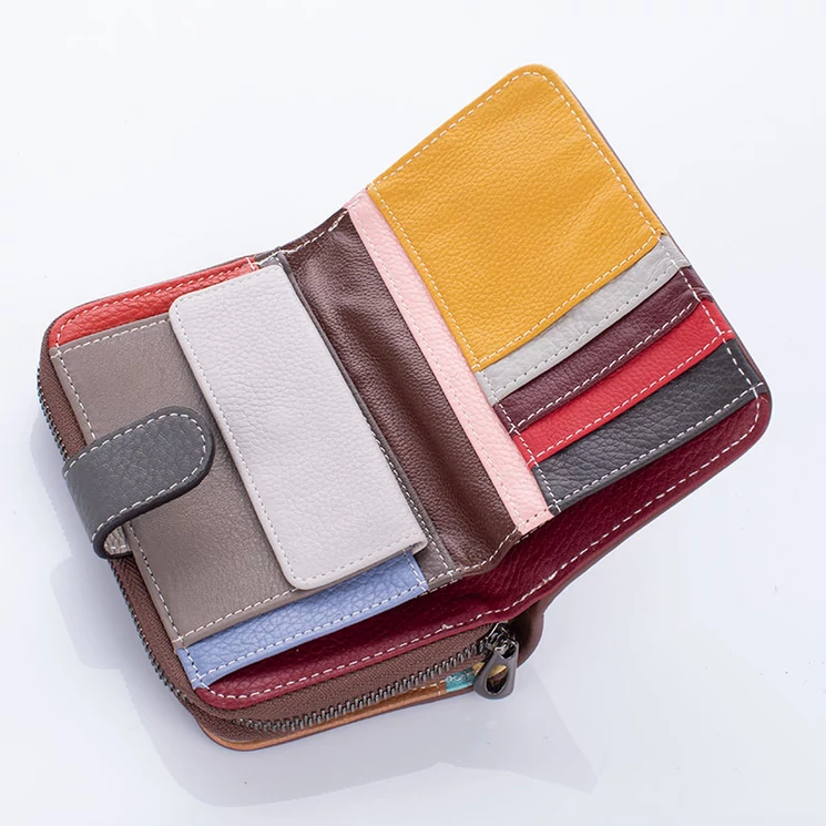 Valódi bőr virágos többrekeszes női pénztárca