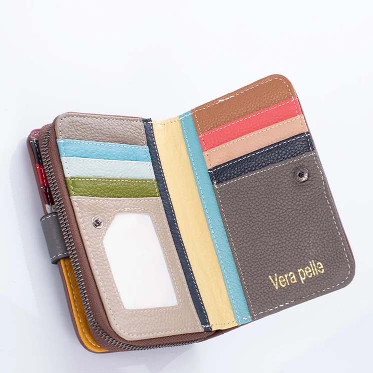 Valódi bőr virágos többrekeszes női pénztárca