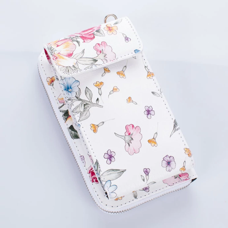 Valódi bőr telefontartó és pénztárca egyben virágos mintával