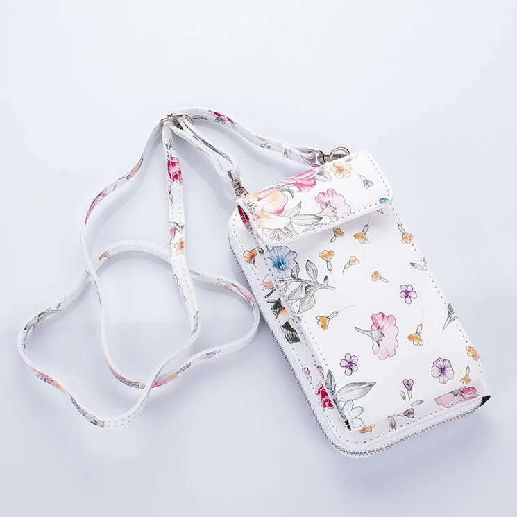 Valódi bőr telefontartó és pénztárca egyben virágos mintával