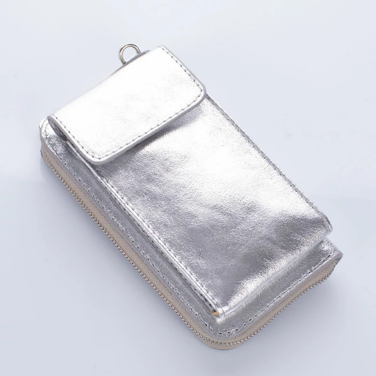 Valódi bőr telefontartó és pénztárca egyben ezüst színben