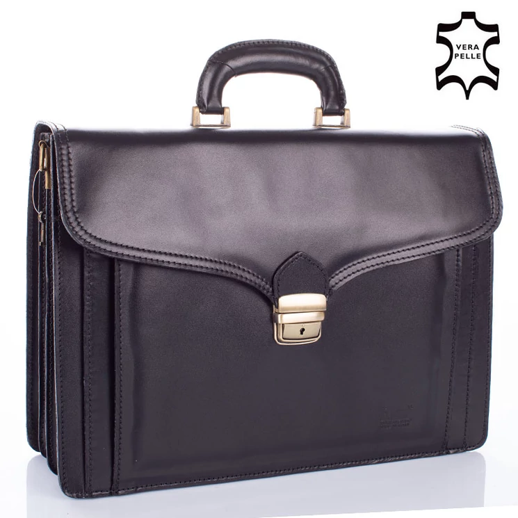 Valódi bőr aktatáska 3 részes fekete színben