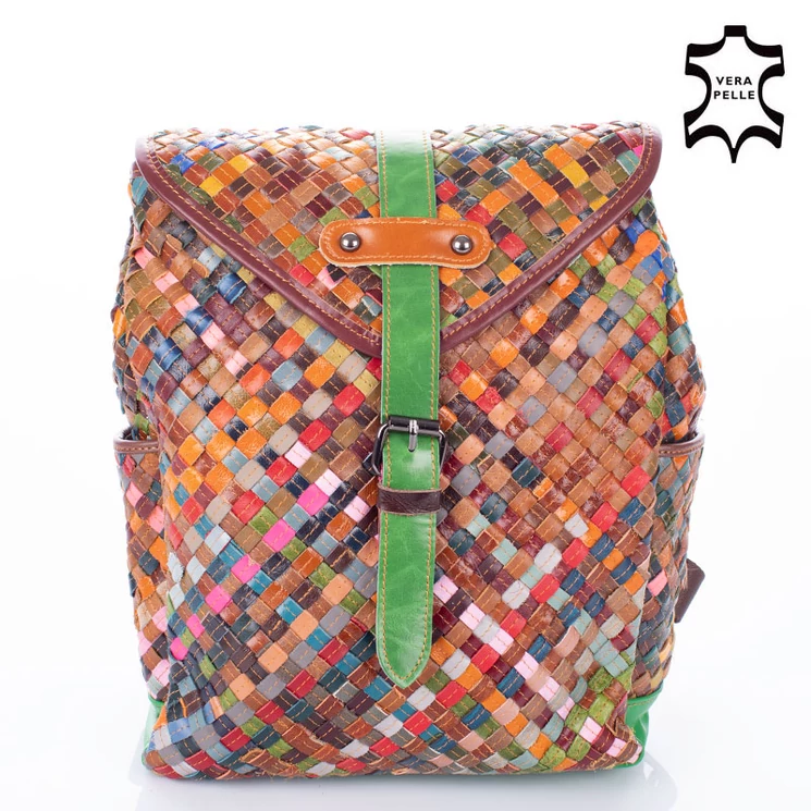 Patchwork mintás Valódi bőr női hátizsák 