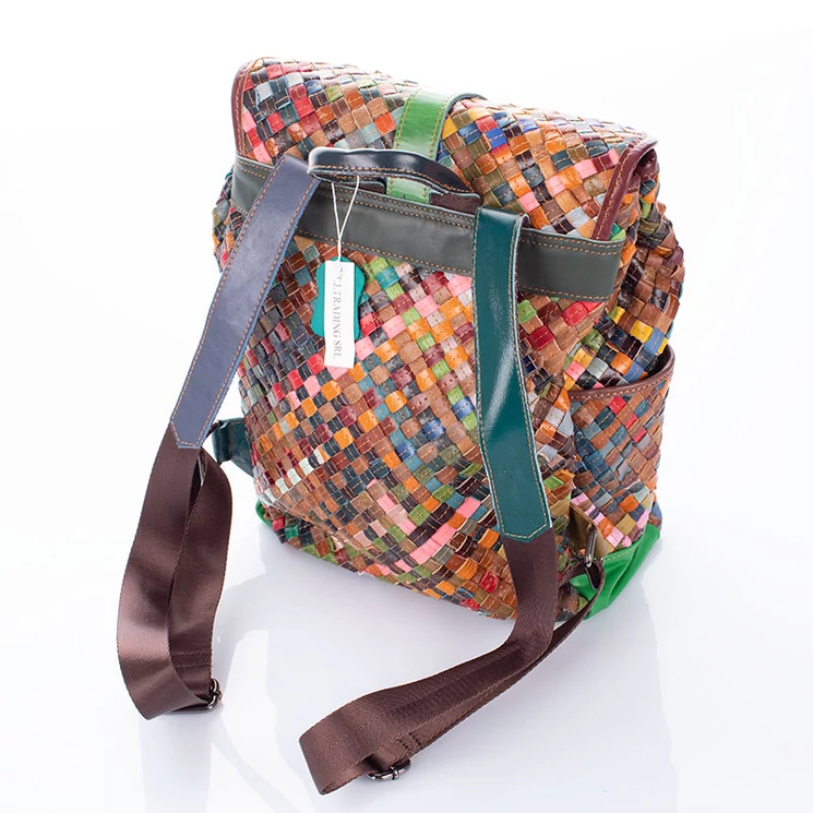 Patchwork mintás Valódi bőr női hátizsák 