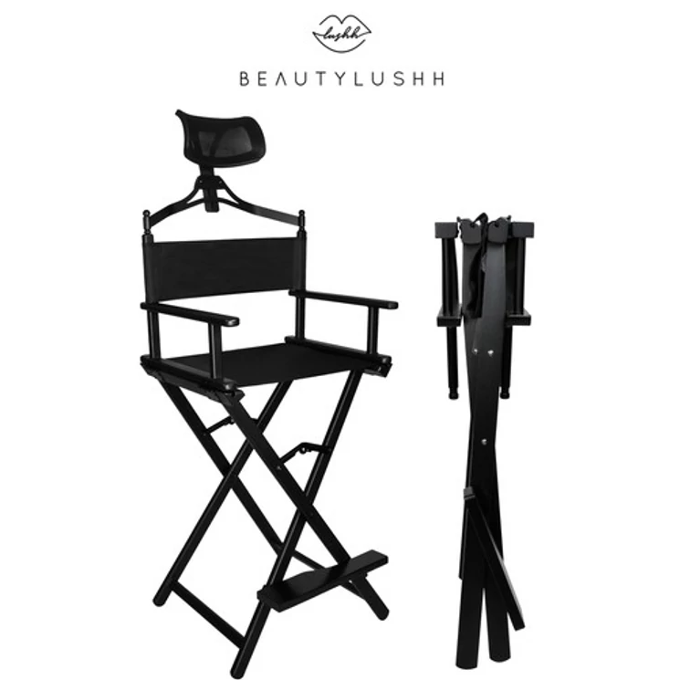 Összecsukható Makeup szék fejtámlával sminkes szék fekete színben