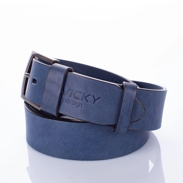 ROVICKY Férfi bőr öv kék színben 110 cm díszdobozban